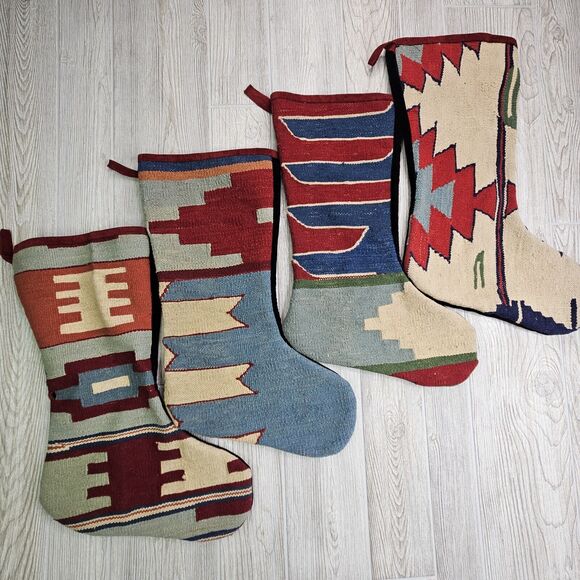 Set Of 4‎ Large Kilim Christmas Stockings Native American Aztec Four Lot - Picture 3 of 13